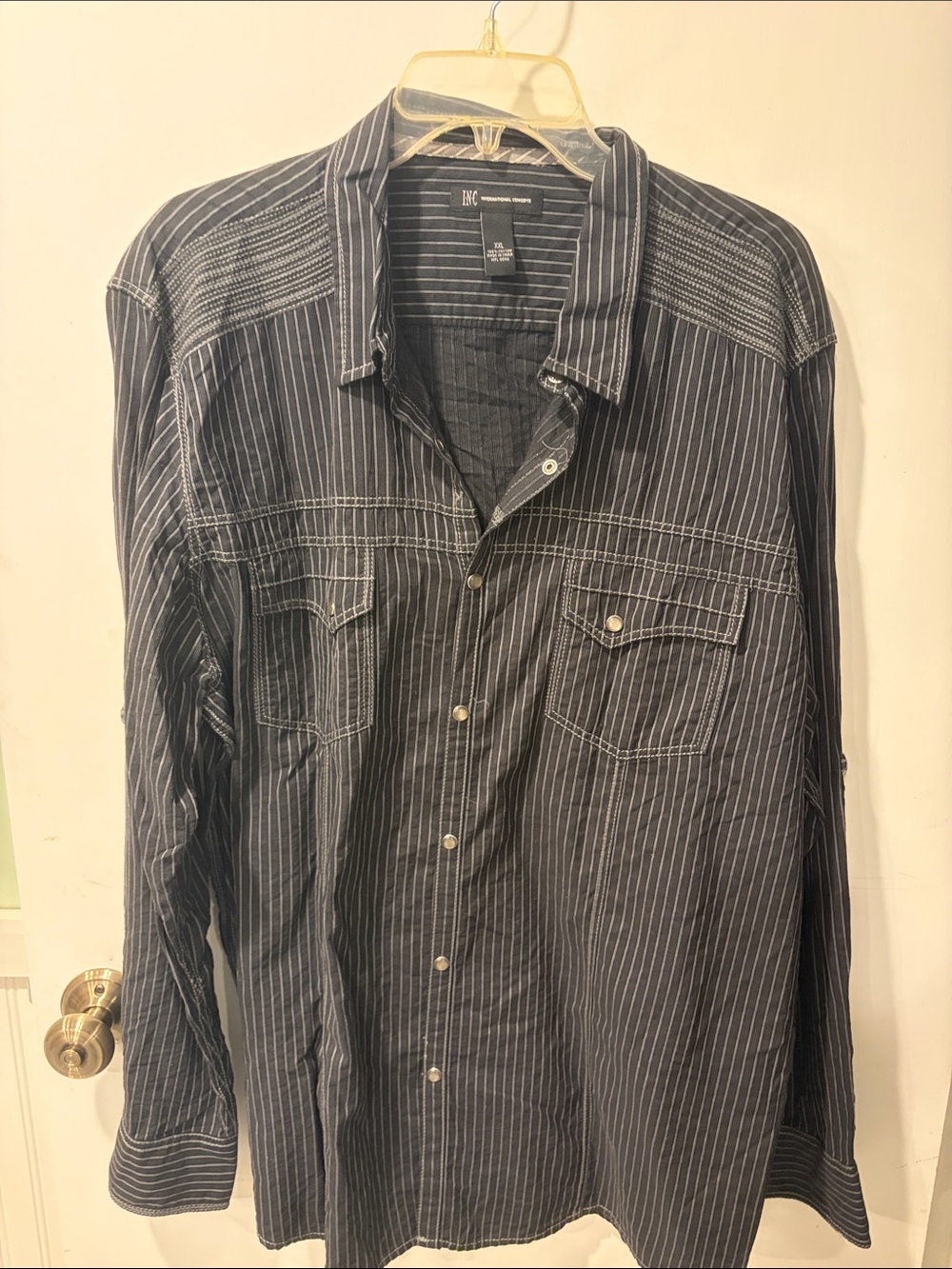 INC international Long-Sleeve black & gray XXL Pinstripe Men's Shirt